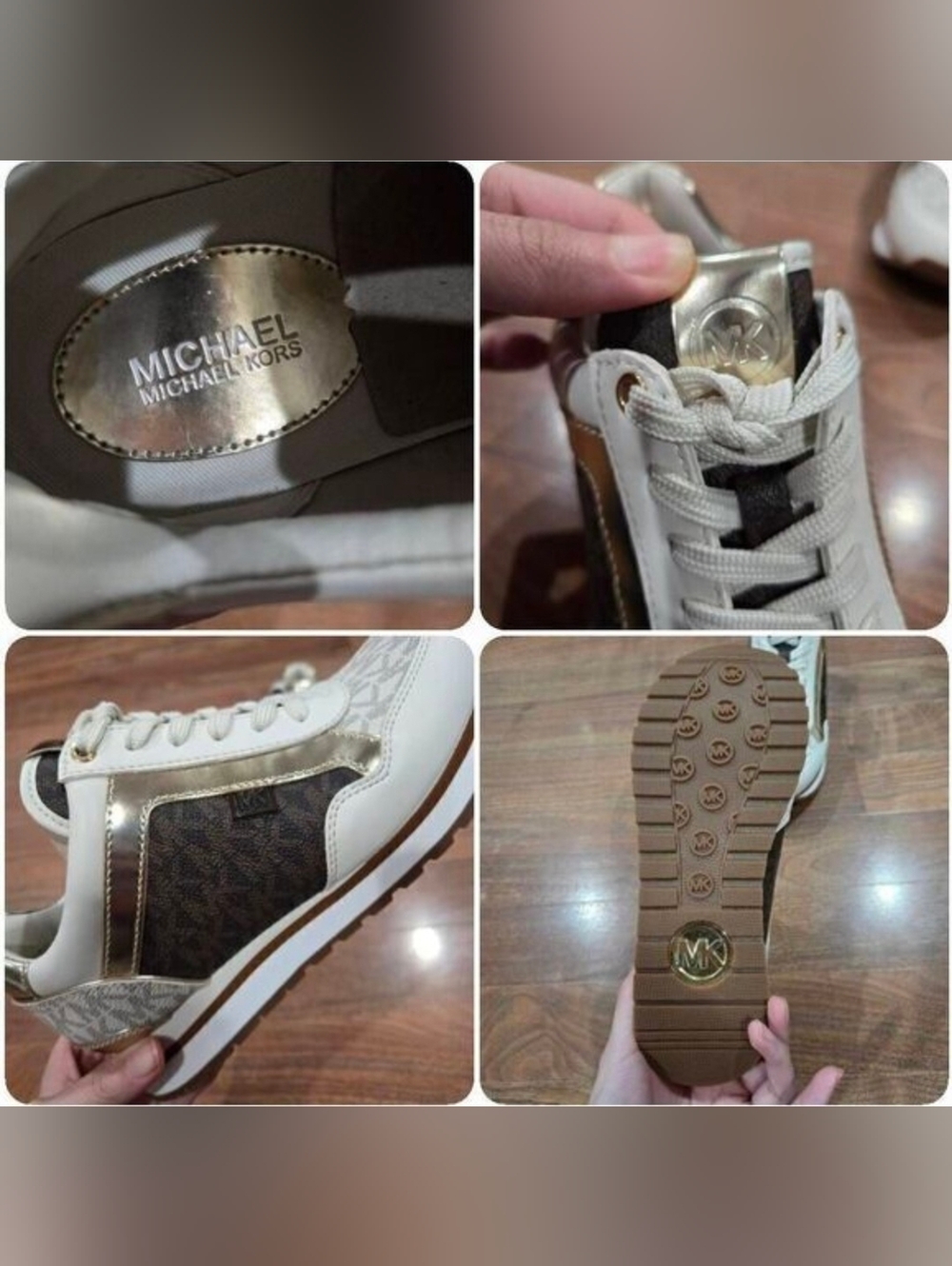 Michael Kors Maddy Vanilla/ Brown Two-Tone Logo Trainer Women's Sneakers 5.5 - Picture 11 of 13
